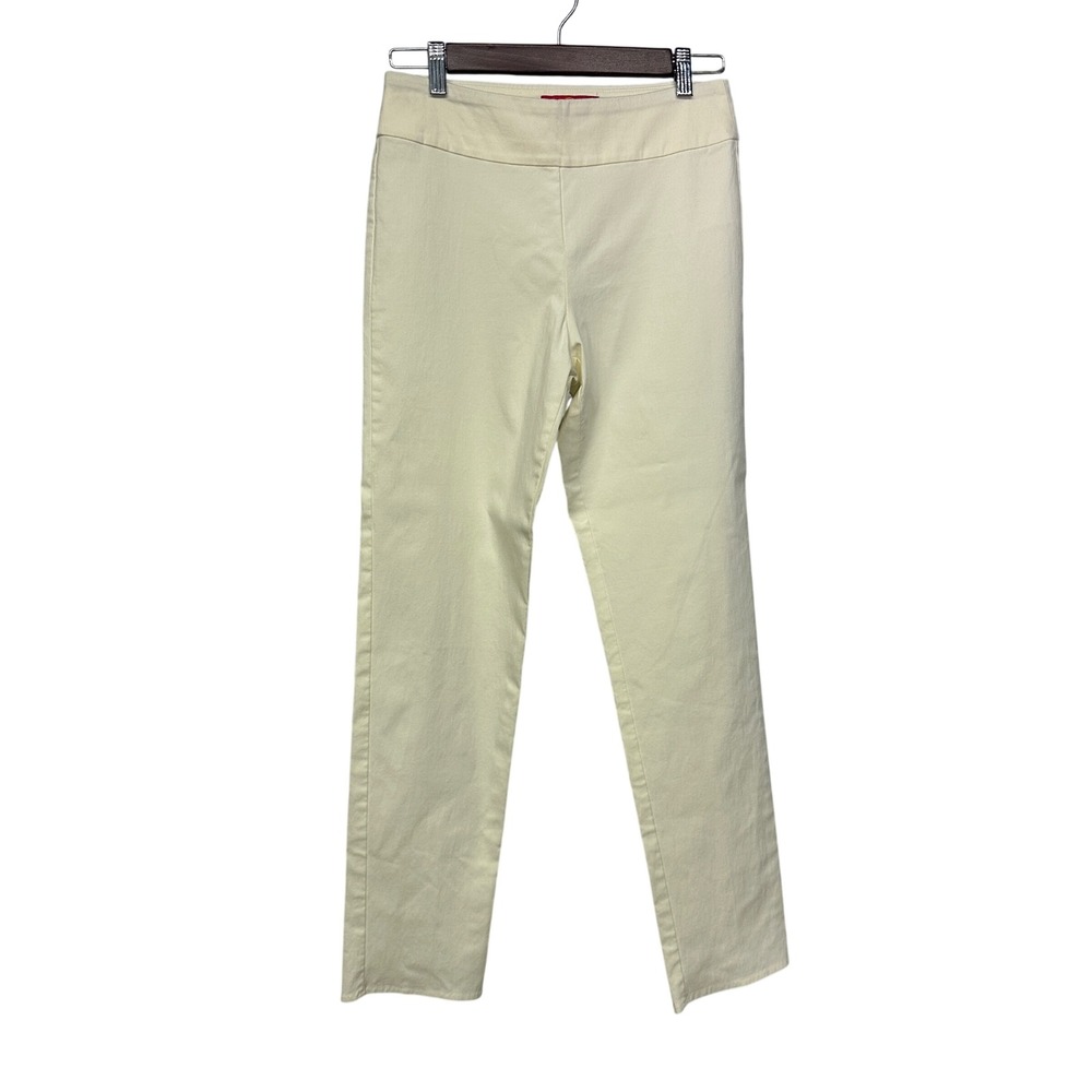 Krazy Larry Ivory Pull On Ankle Pants Womens 4 Straight Leg Stretch Made in USA